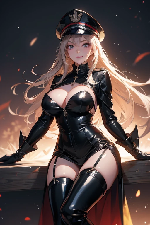 Female Officer、female soldier、uniform、Uniform cap、Mature Woman、Fallen into evil、female cadres、Exquisite breasts、Bewitching Smile、Villainess、Wicked Smile、rubber、latex、Bondage、Long gloves、Thigh-high boots、Garter belt with strong luster、Beautiful feet、lure、Venus flytrap、Fascinating、brainwashing、The Enchanted Valley、Big Breasts