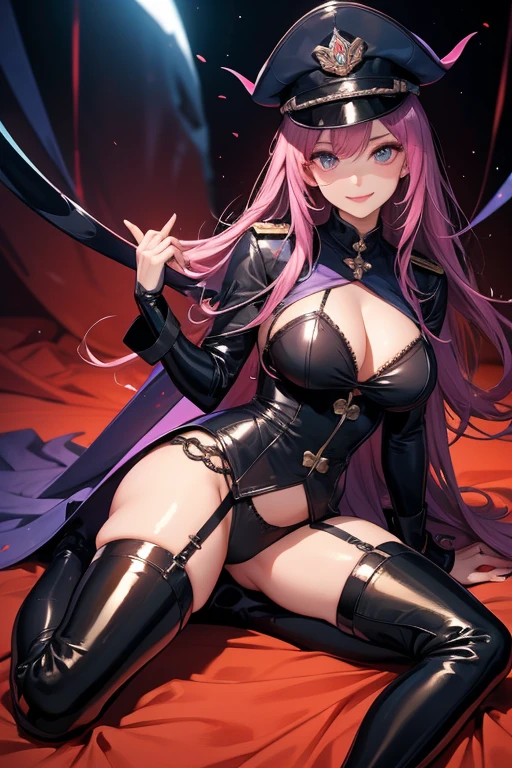 Female Officer、female soldier、uniform、Uniform cap、Mature Woman、Fallen into evil、female cadres、Exquisite breasts、Bewitching Smile、Villainess、Wicked Smile、rubber、latex、Bondage、Long gloves、Thigh-high boots、Garter belt with strong luster、Beautiful feet、lure、Venus flytrap、Fascinating、brainwashing、The Enchanted Valley、Big Breasts