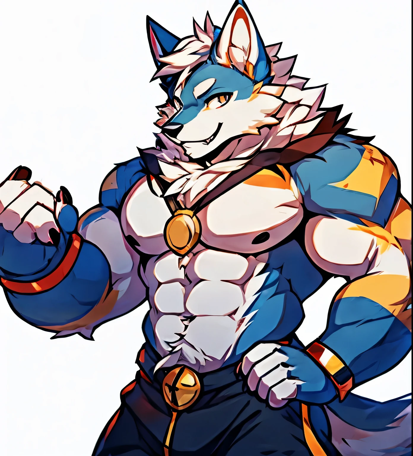 Human-wolf,musculous,Hairy all over,clawed paws,erect through