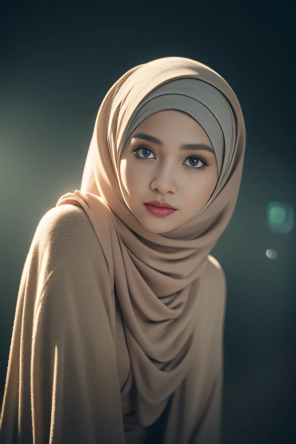 praying, javanese, (((hijabi))), reflection light, chiaroscuro, depth of field, cinematic lighting, ray tracing, Sony FE GM, UHD, super detail, masterpiece, textured skin, high details, best quality, award winning,3D,hdr(HighDynamicRange),Ray tracing,NVIDIA RTX,Hyper-Resolution,Unreal 5,Subsurface scattering、PBR Texture、post-proces、Anisotropy Filtering、depth of fieldaximum definition and sharpnesany-Layer Textures、Albedo e mapas Speculares、Surface coloring、Accurate simulation octane rendering of light-material interactions、Two-colored light、largeaperture、Low ISO、White balance、the rule of thirds、8K raw data