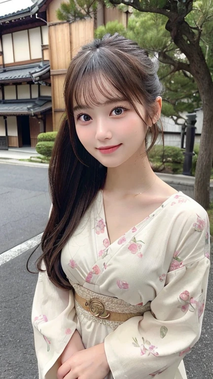 (Surreal), (Awareness-raising), (High resolution), (8k), (Very detailed), (The best Awareness-raisingns), (Beautiful fine details), (highest quality), (Ultra-detailed), (masterpiece), (wallpaper), (Detailed face), (Beautiful smile)、(Beautiful Face)、(((Beautiful girl with cute Japan)))、 Japanese beautiful girl 21 years old))、 ((Baby Face))、(((G Cup Big)))Stir、Realistic Skin、Hair blowing in the wind、Cute clothes、ponytail、summer、Outdoor、半袖のCute clothes