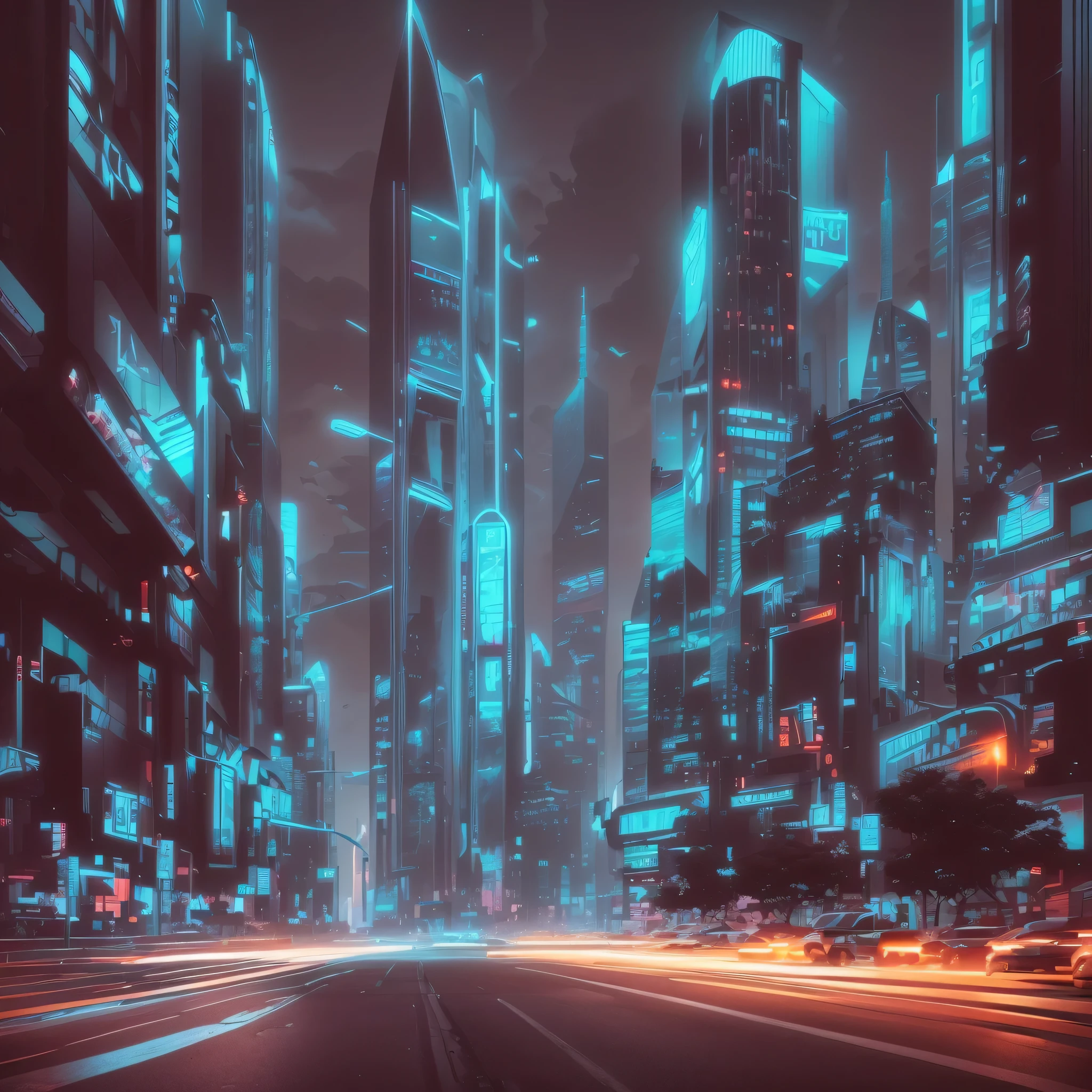 Arabic view of a city street with tall buildings, Futuristic city路, in a Futuristic Cyberpunk City, Futuristic city, SCI - FI Scene Future New York, Futuristic cityscape, Futuristic cityscape, Cyberpunk cityscape background, photo of Futuristic cityscape, new york in the future, Future city background, hyper realistic cyberpunk city, Futuristic Cyberpunk City