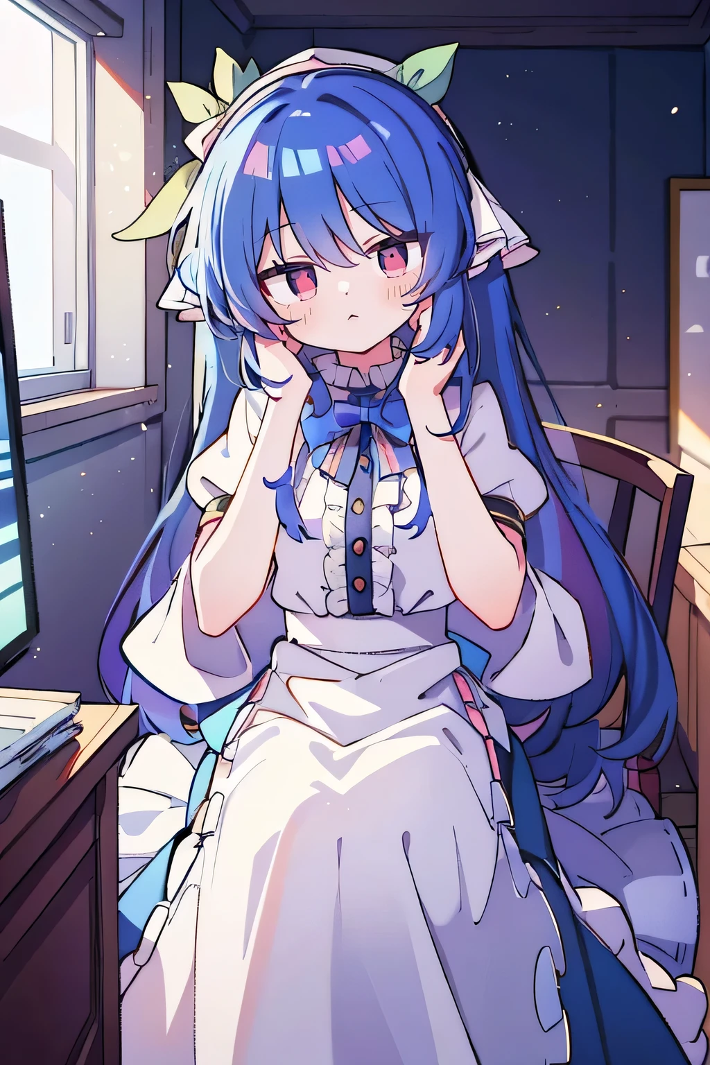 novice,Women's hands,clear hand,dark blue hair.