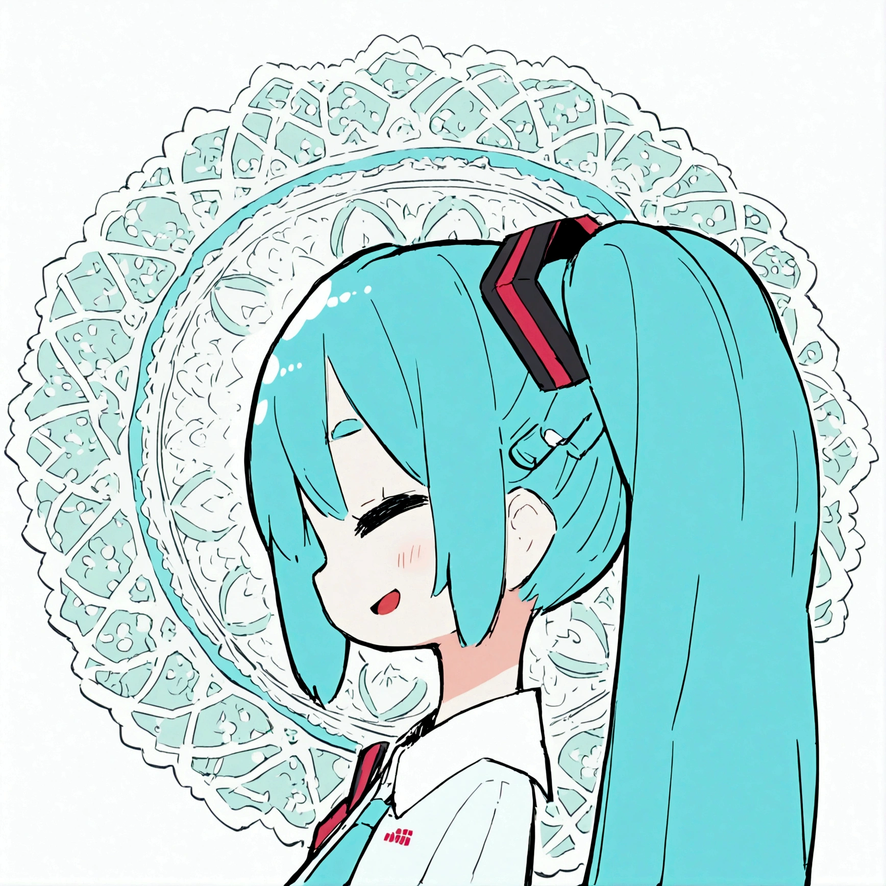 hatsune miku, side view, happy, 