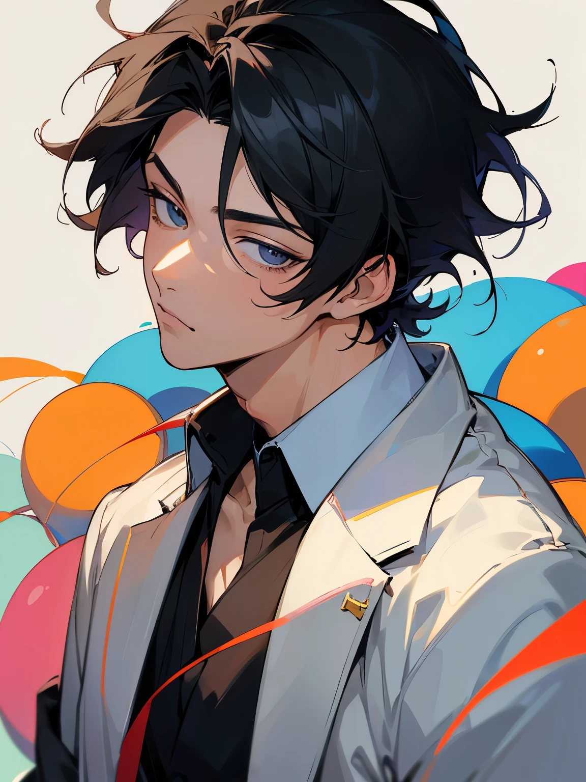 ((Best Quality)), ((Mastepiece)), Perfect Face,1 male,Man in his 20s,Handsome,solo,anime,Black Hair,all back,