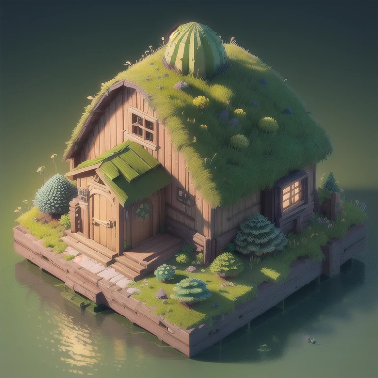 (isometric 3D),(masterpiece), (extremely detailed CG unity 8k wallpaper), (best quality), (best illustration), (best shadow),
a cute ,A round turnip hut covered with moss
,octane render,ray tracing,ultra detailed