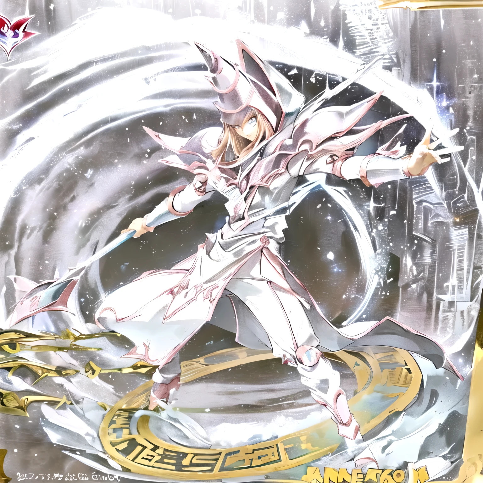 un primer plano de una caja con el dibujo de un hombre vestido de blanco, obra de arte de yugioh, yugioh card, yugioh, foto del fantasma de anubis, blue eyes white dragon, imagen detallada, estilo yugioh, yu - no, obra maestra hiper detallada, ( figura muy detallada ), figura animada, ultra mega super hyper detail