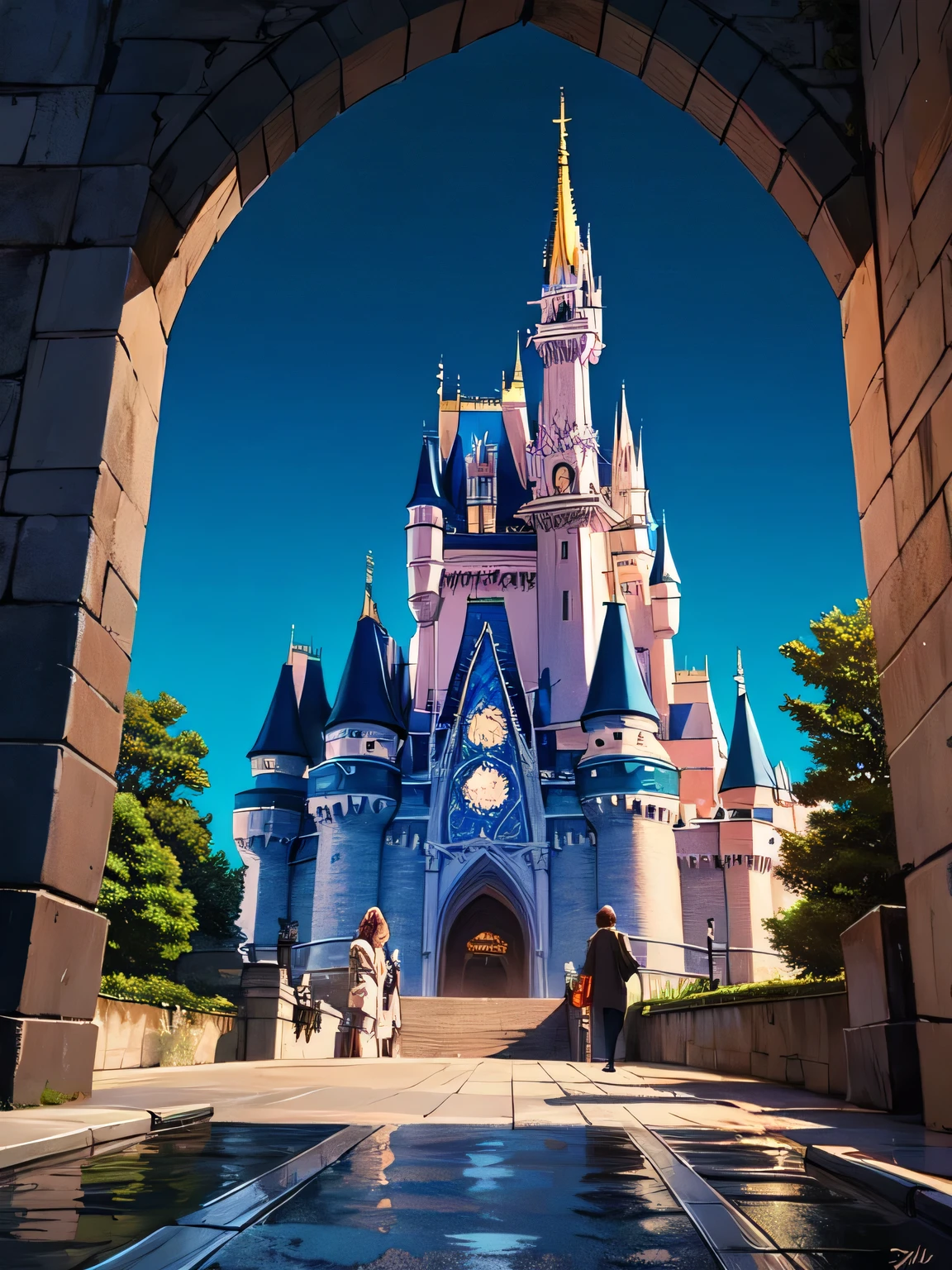 Beautiful digital art, Detailed painting 4k, Highly detailed digital painting, Rich, picturesque colors,Cinderella Castle,