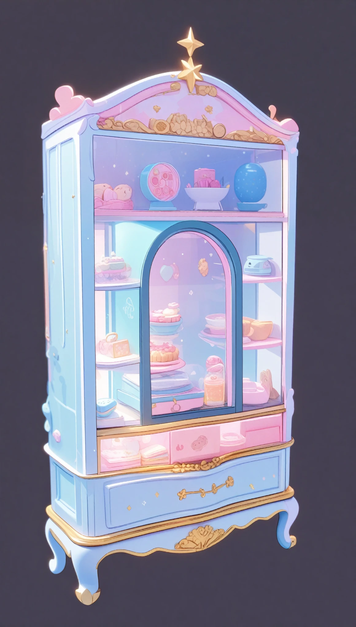 Pink display cabinet，Cartoon，cute，Girlish feeling，Small fresh，Gold decoration inside