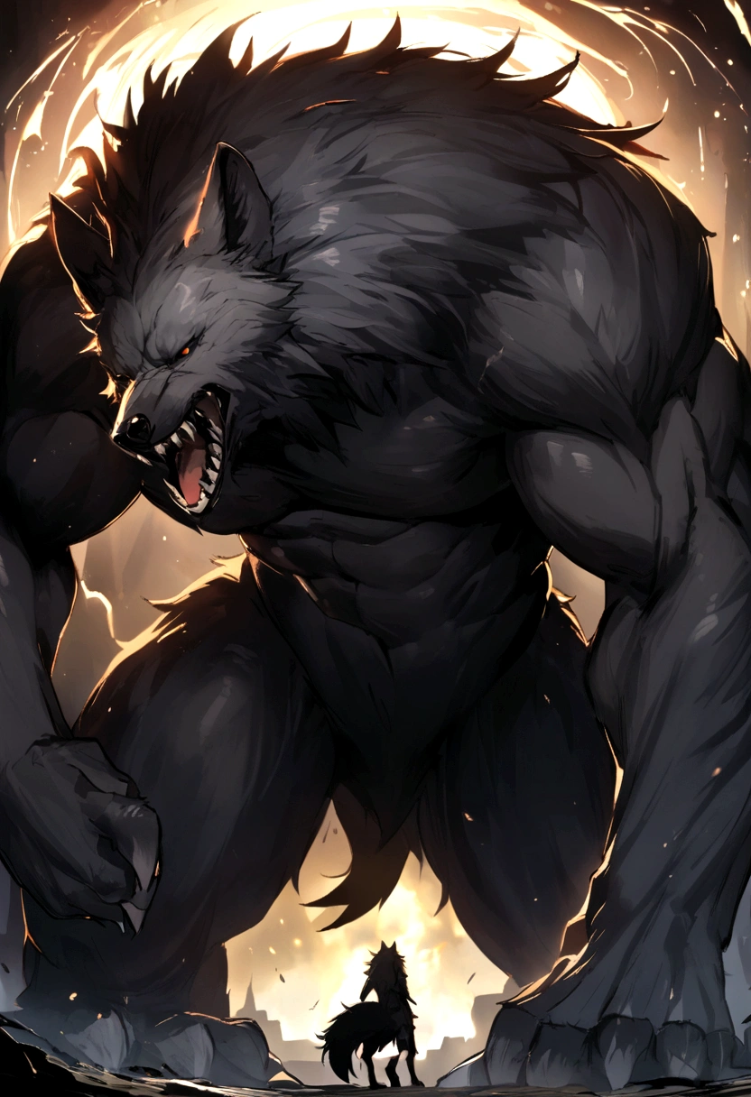 giant werewolf black humanoid wolf.