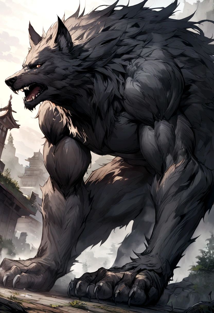 giant werewolf black humanoid wolf.
