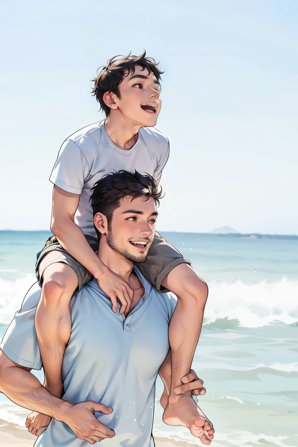 hay un lindo padre con su lindo hijo paseando