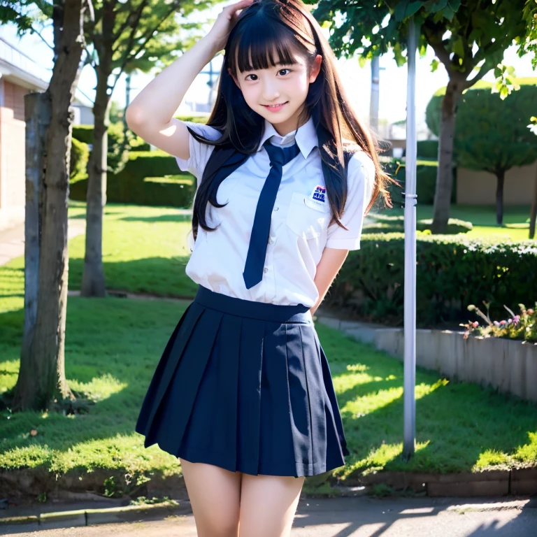 high school girl、uniform、Skirt flip