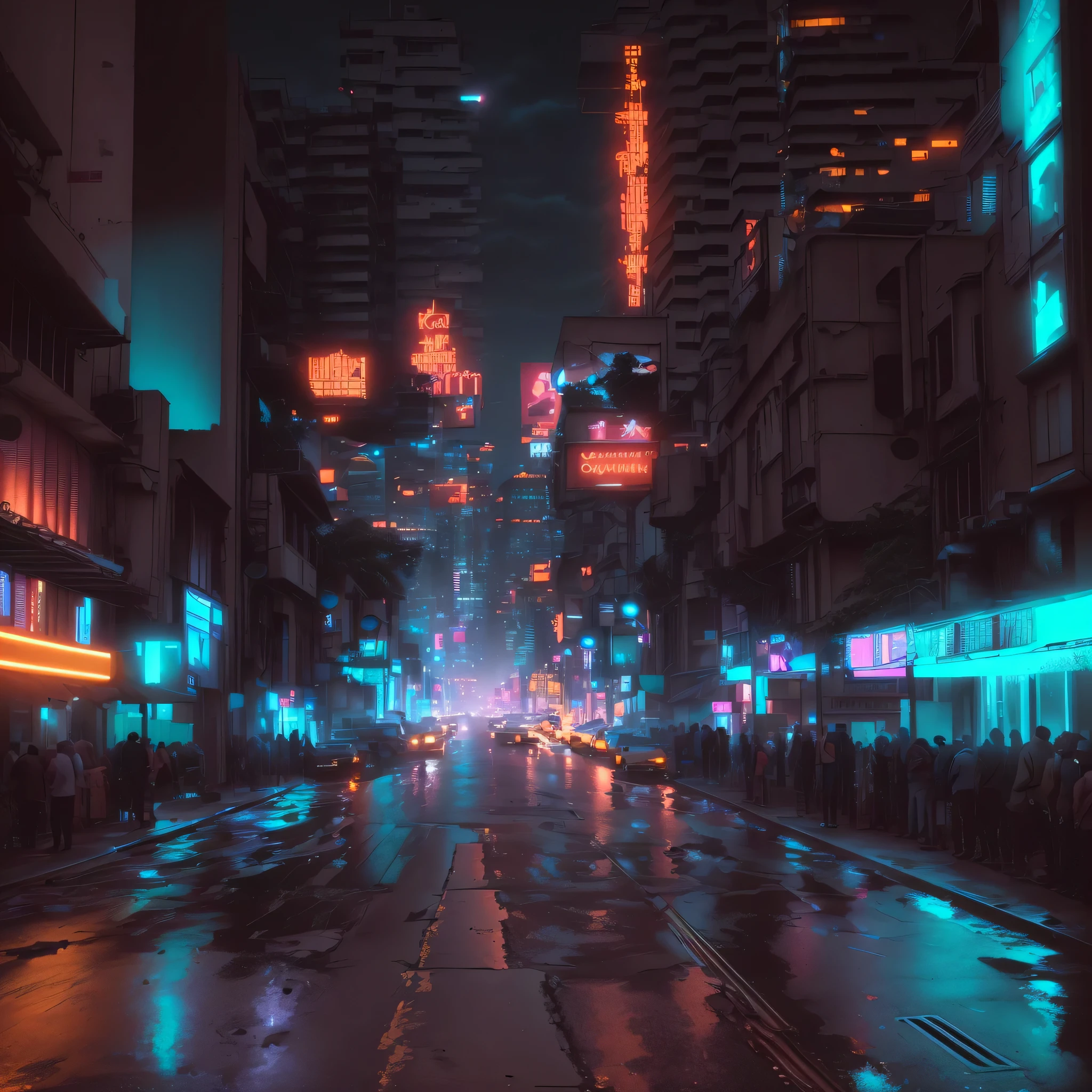 Night view of a city with many people, Night City VFX Power, Street cinema lighting, Street City Night, hyper realistic cyberpunk city, Cyberpunk city at night, cyberpunk streets at night, cyberpunk city street, cyberpunk night street, Futuristic street, cyberpunk city street background, Blade Runner Street, Ultra-realistic VFX rendering