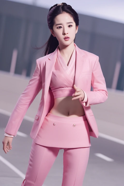 liuyifei, wear pink suit,tight skirt ,photo realistic,highres,4K,