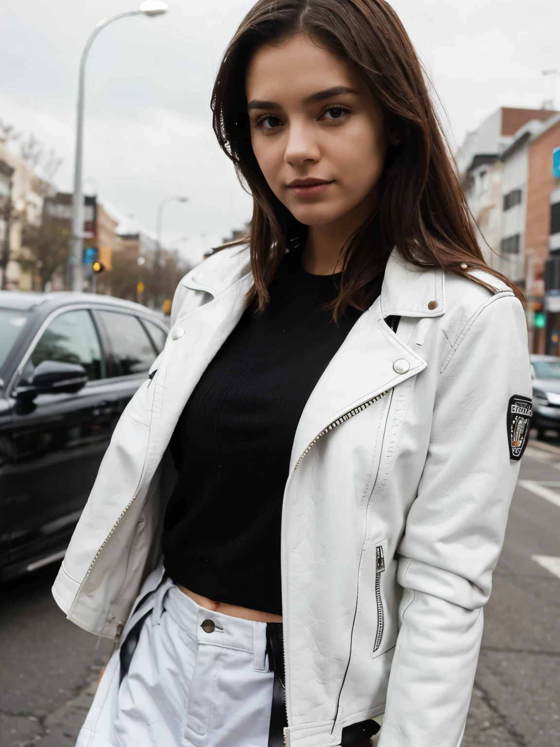 Girl White with Leather jacket
