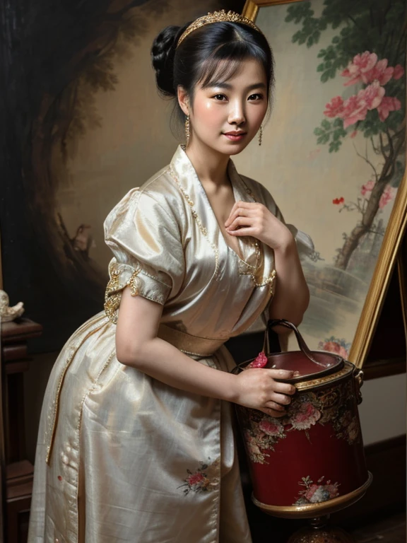 An extremely attractive 50s years old chinese woman, highly detailed painting, portrait, artwork by Francois Boucher, by Peter Paul Rubens,