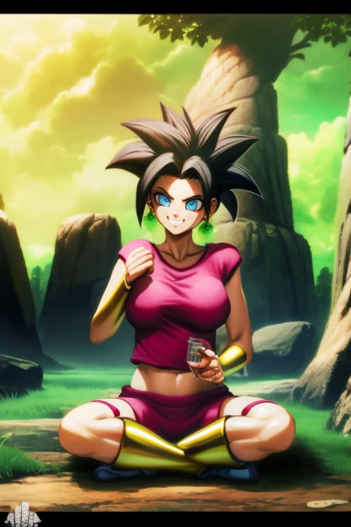 KEFLA style, 8k, hdr, ureal engine, ultra quality, big breasts  Beautiful woman, green color eyes,  sitting cross-legged, RED t-shirt, RED PANTS , long breasts,detailed realistic KEFLA costume style, BLACK hair, body,nicoledemara, , cabelo longo,  sorriso pretensioso, sorriso,  coxas, botas, decote, , , knee-length sole, single sock, single thigh height, meias, thigh strap, coxas,  outdoors, cidade, sky, nuvens, sol, buildings, (Obra de arte:1.2), melhor qualidade, high resolution, (lindos olhos detalhados:1.6), rosto extremamente detalhado, perfect lighting,, (perfect hands, Anatomia perfeita),