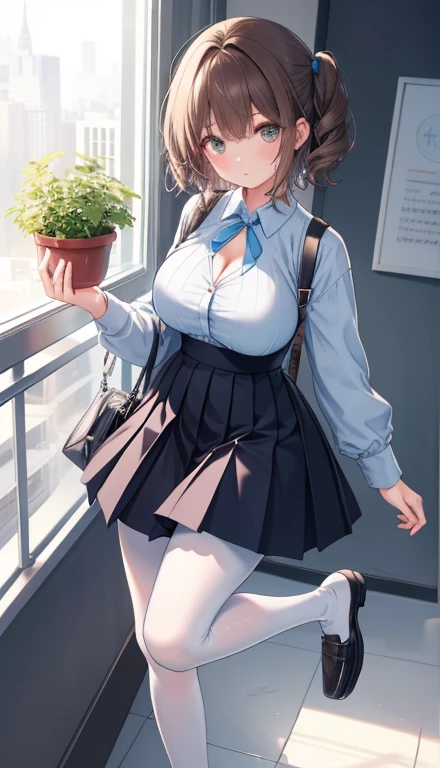 One Girl、Positive、From above、Full body portrait、Brown haired、Medium Haircut、blush、Absolute area、Knee socks、stockings、pantyhose、lace pantyhose、White underwear、Cleavage、Light blue cut shirt、Unbutton your shirt、Navy blue checkered pleated skirt、Very short skirt、Inside the school、Daytime、（Very big boobs）、((Full Body Lesbian))、masterpiece、（highest quality）、
Panties around the ankles、loafers