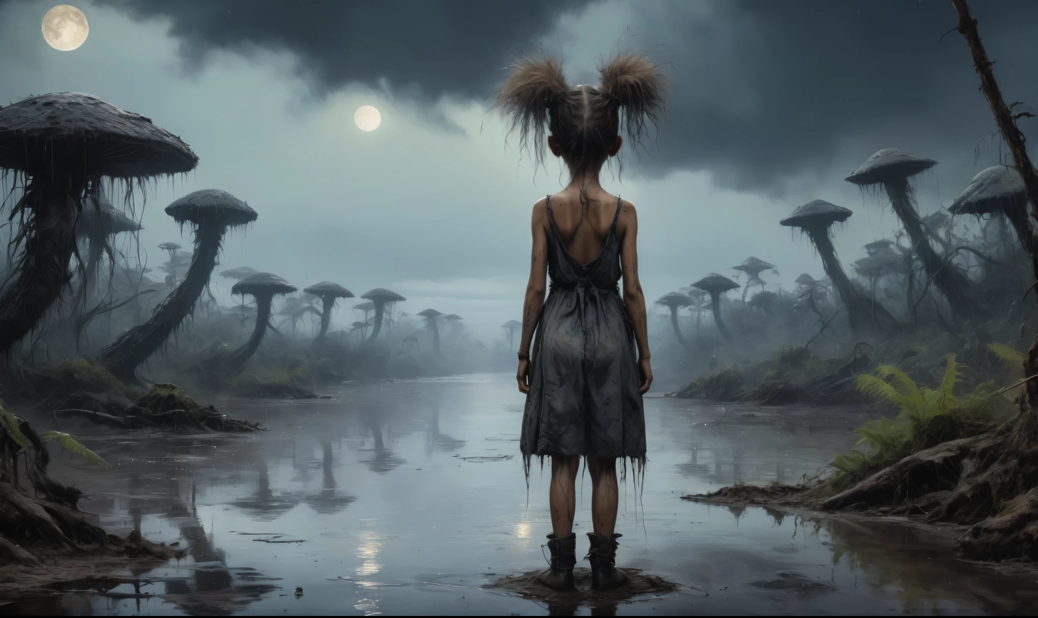 heght view on himera babygirl,assassin,xenomorph,pretty face,eyebrow up,full body shot,ominous landscape,glate gray atmosphere,by art Simon Stalenhag,Nicola Samori,(((Wangechi Mutu))),prime colors,Lisa Frank,urban,extremely detailed, [night],masterpiece,intricate details,faded,eyes extremely detailed, high detailed eyes,4k resolution,RAW, Nikon Z9,scary swamp beach,family nudism,view from height,The Walking Dead,native japan,dead city,modern London,swamp,jungle,witch,hard rain,Smiling,Bun Hair,(Folk clothes:1.5), long dress, pronounced feminine feature, insane details, intricate details, hyper-detailing, Complex background, ,full-body-shot,Very tall, Cinematic,Muted colors, Technicolor,natural skin textures, hyper realisitc, hyper detailed,Extremely detailed,High contrast,Masterpiece,Realistic,Ultra Detailed,intricate details,realistic humid skin,extremly intricate,Epic Realistic, Romantic, cinematic style,by art irina yermolova,Caribbean, messy hair,luminous eyes,extremely detailed, [night landscape],masterpiece,intricate details,faded,eyes extremely detailed, high detailed eyes,4k resolution,RAW, Nikon Z9,by jimmy chin