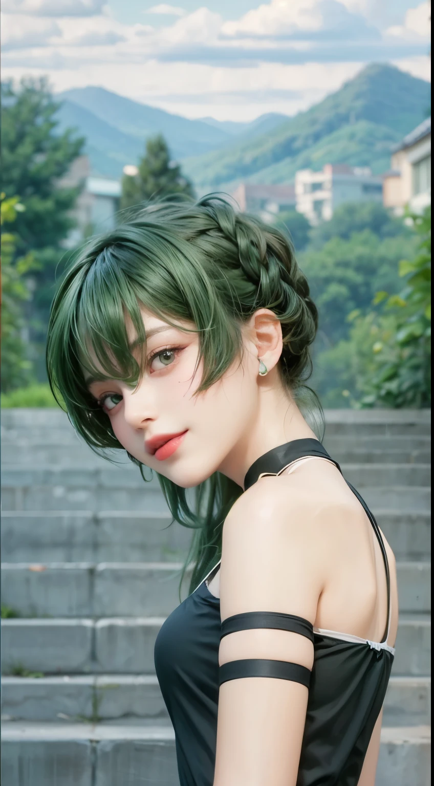masterpiece, Very detailed, seductive girl, attractive girl, Beautiful seductive woman, beautiful girl, small smile, green hair