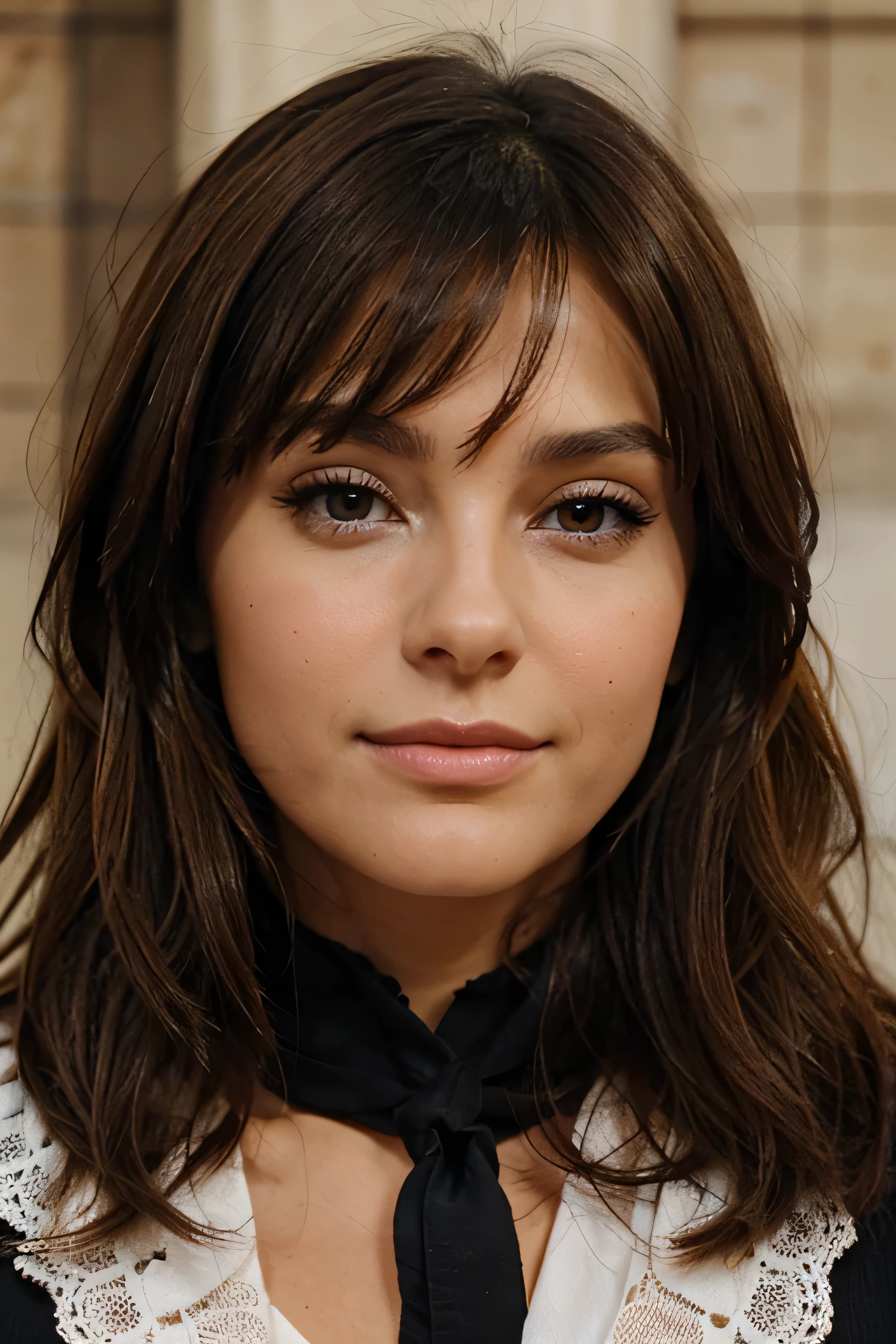 Brune, yeux marrons, de face