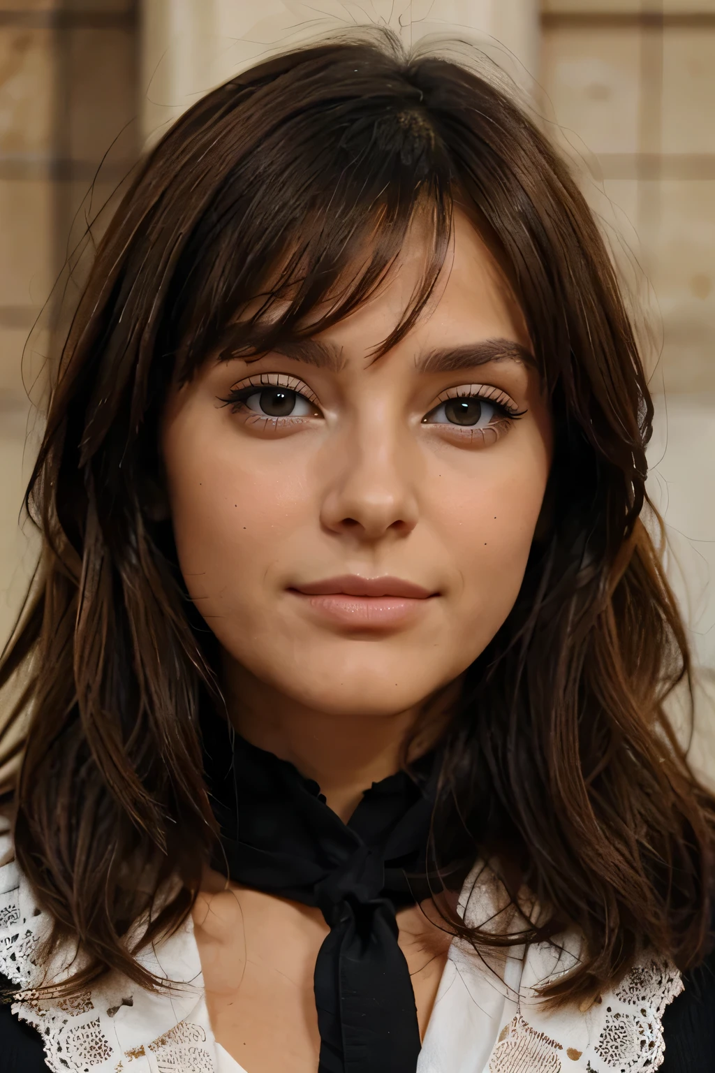 Brune, yeux marrons, de face