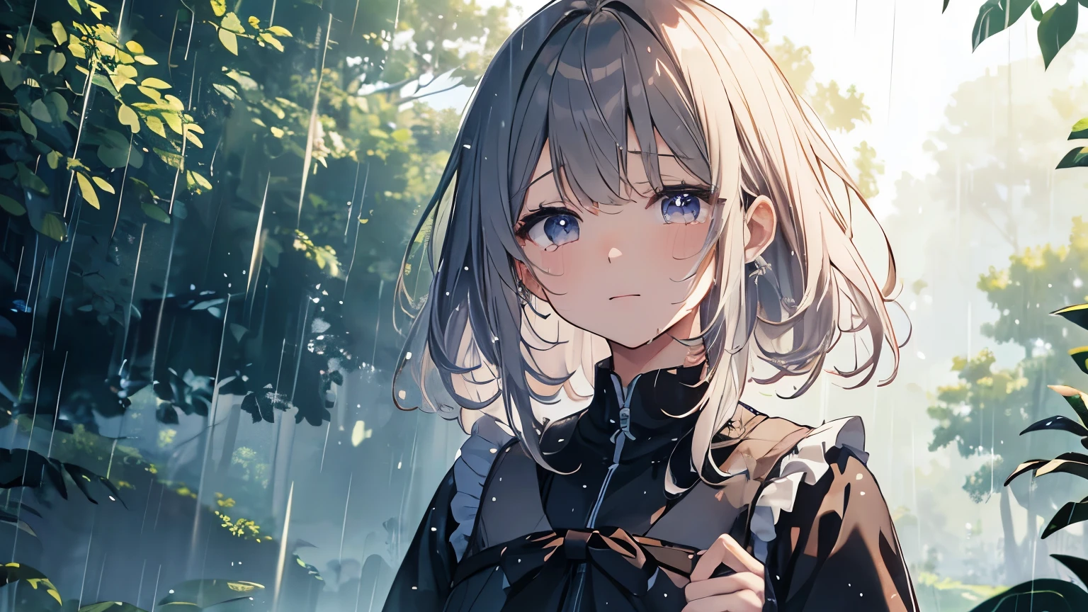 whole body、rain、Crying face、傘がなくrainに濡れている、Shortcuts、Anime Style、Drawing