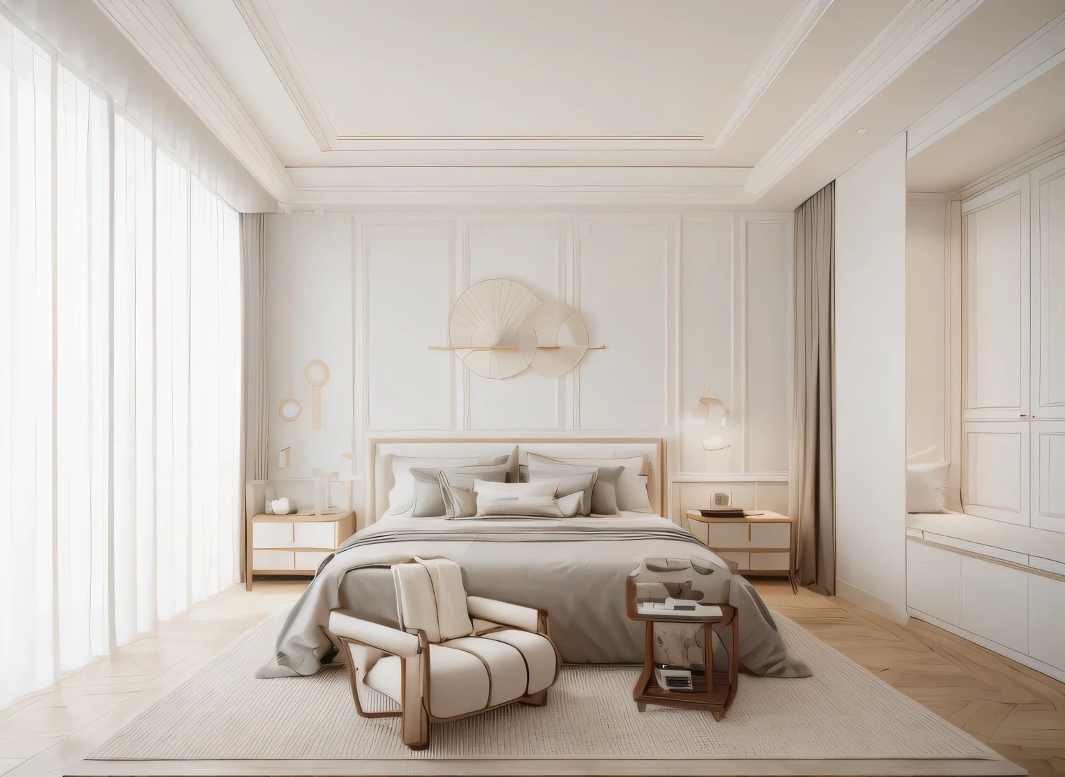 RAW a photo of a modern bedroom ,white wall and dark,  luxurious , point light,  more details, extremely detailed, high resolution, best quality, Photorealism,Realistic,masterpiece,Hyperrealistic,8K,unreal engine, soft light, perspective, volumetric light, , Fujifilm XT3, (masterpiece: 1.2), vivid colors, sharp focus, HDR, physically based rendering,
