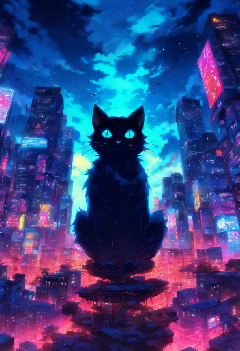 Nightmarish Art, Melancholic Contemporary, Creepy sky, Optical Illusion, cat, --niji 6