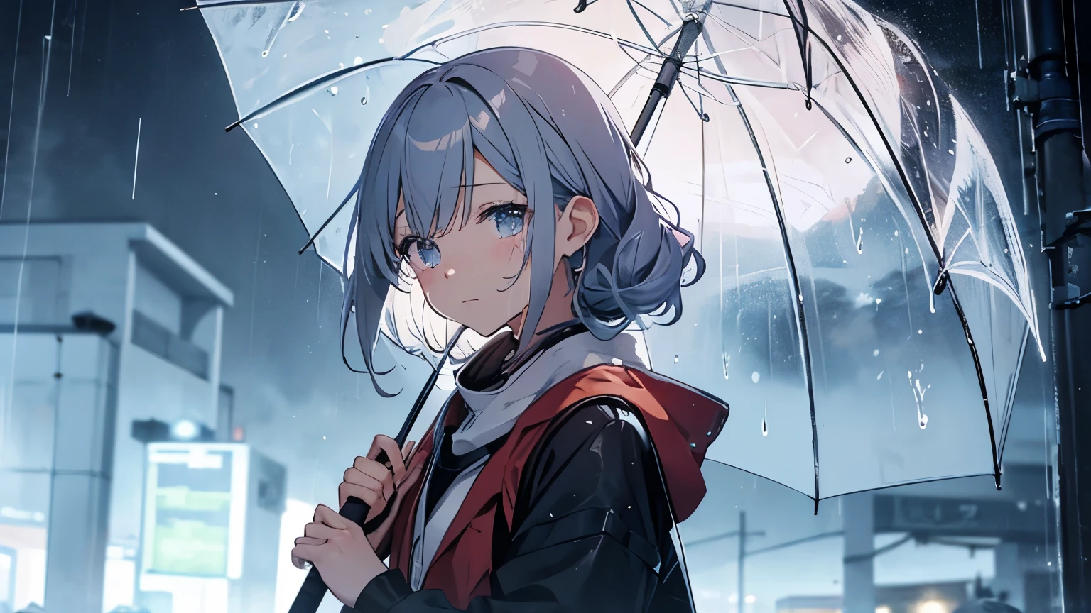 Rainy Sky、Person holding an umbrella、Crying face、Anime Style