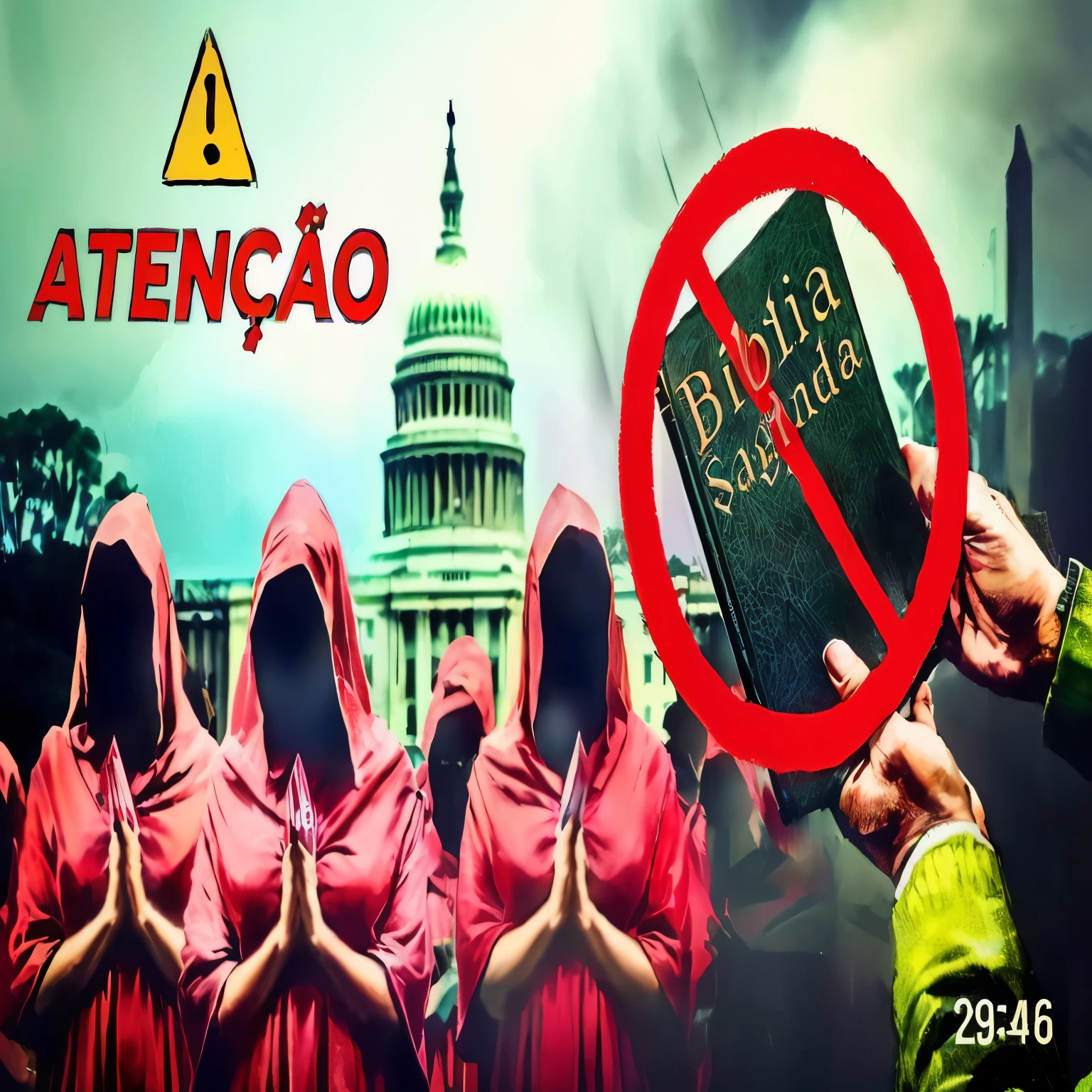 a close-up of a person holding a book in front of a building, finalizado, hosada, negao, neo-pagan, ditadura, bishop of the rosary, Satanism, 💣 💥, Satanic, pagans, hail Satan, 💣 💥💣 💥, vito isso, por Milton Menasco, Satan, 🔞🤡, sao paulo, 4 chan