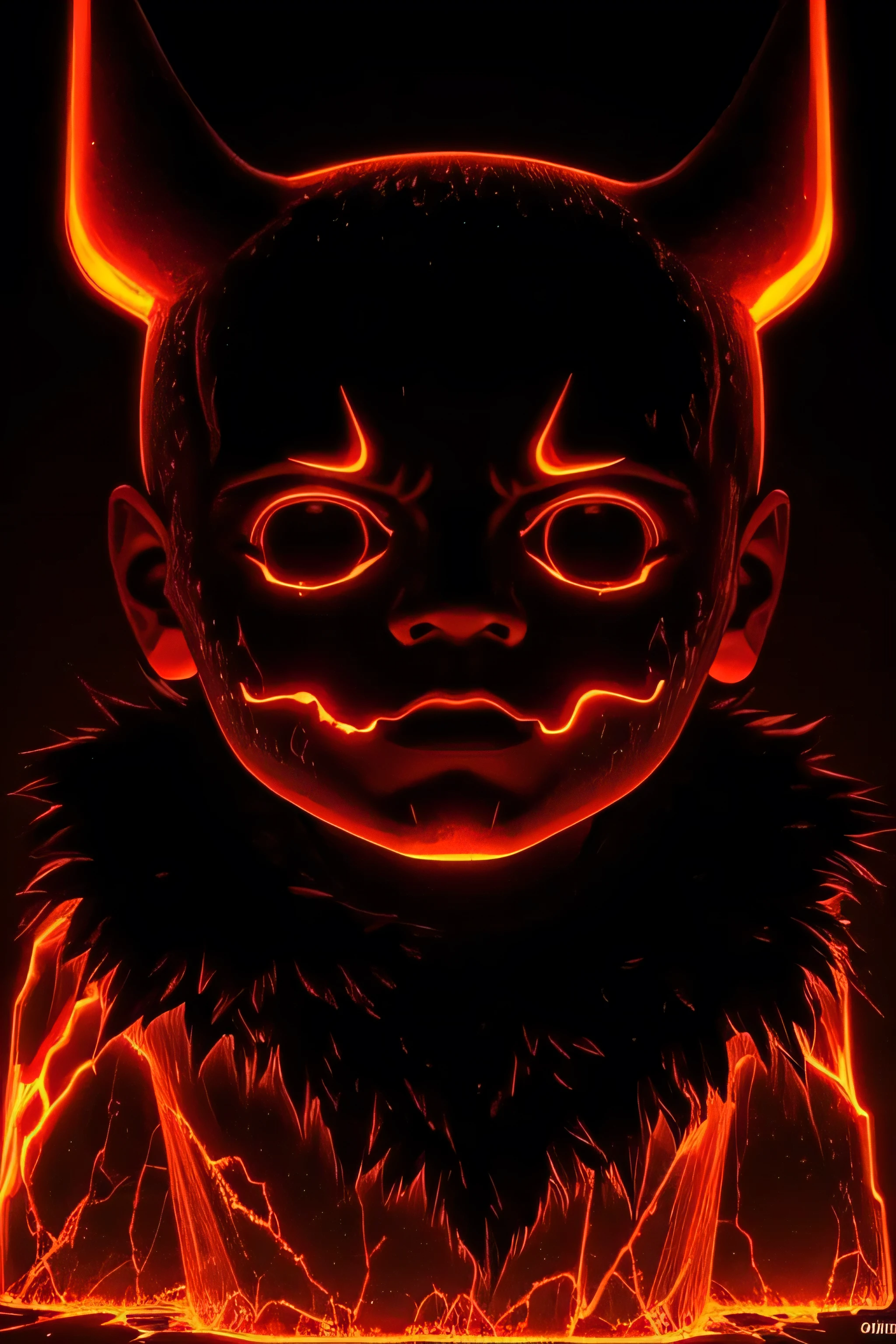 Demonios coloridos, Hyper realistic, artistic, Hay ternura en el miedo,neon light,A large amount of magma slid from the face.