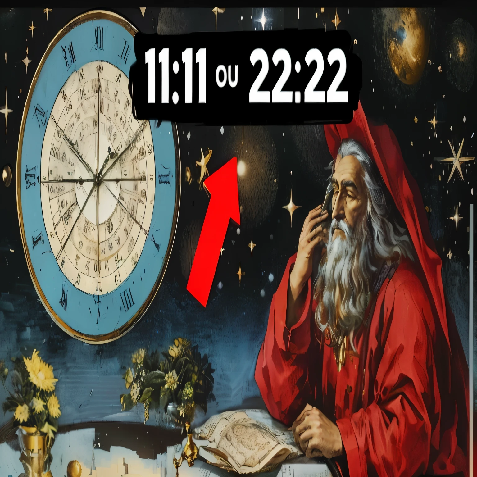 blurred image of a man sitting at a table with a clock and a book, hora do pai, 1312351, 1 1 1 1, genius, 🚀🚀🚀, 1614572159, lunar time, timestamp, God of time and space, scientific representation, 1505