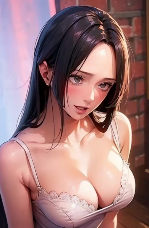 (((masterpiece))), (((best quality))), ((ultra-detailed)), (highly detailed CG illustration), Boa Hancock, , (masterpiece:1.5), Detailed Photo, Smiling, Sexy, (Best Quality: 1.4), (1girl), Beautiful Face, (Black Hair, long Hair: 1.3), Beautiful Hairstyle, beautiful detail eyes, (realistic skin), beautiful skin, absurd, attractive, ultra high resolution, high definition, (sexually aroused:1.5), Pinkish white skin, cool white light, sexy pose, Beautiful , white background, pink soft white light, Wear a white dress, (bright face:1.5), (beautiful face:1.5)