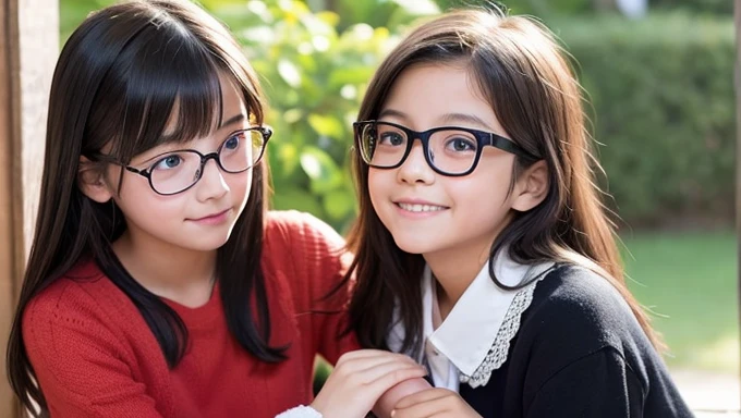 Indian girl, black hair, black eyes, around thin eyeglasses