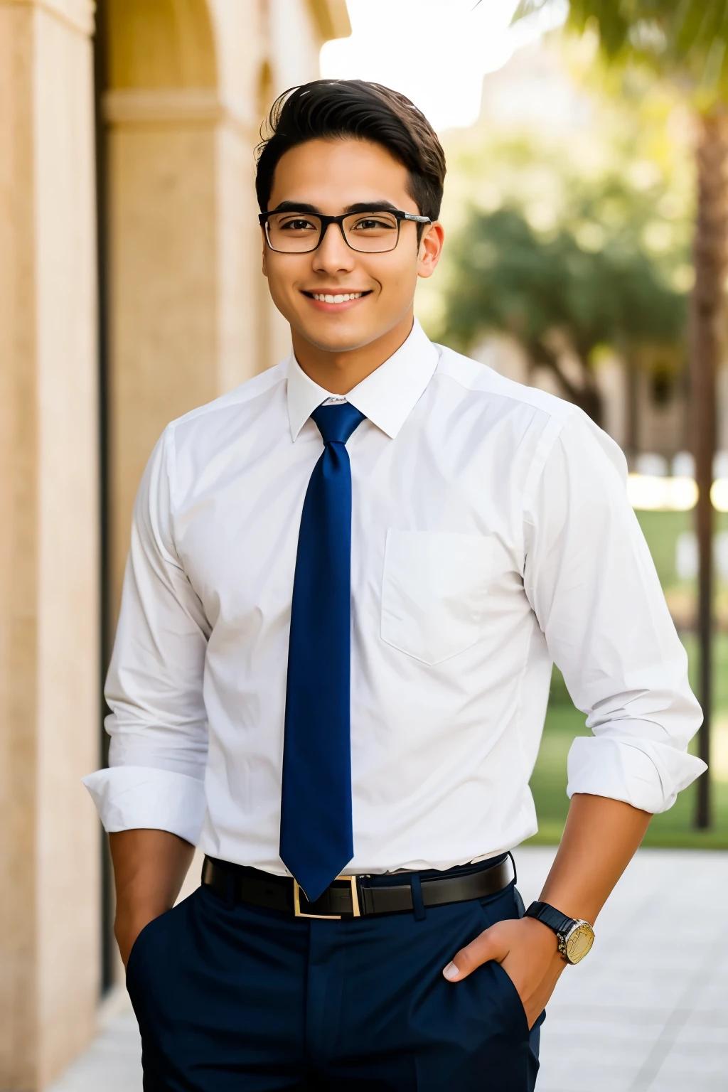 ((mejor calidad)),A male college student with business administration degree glasses