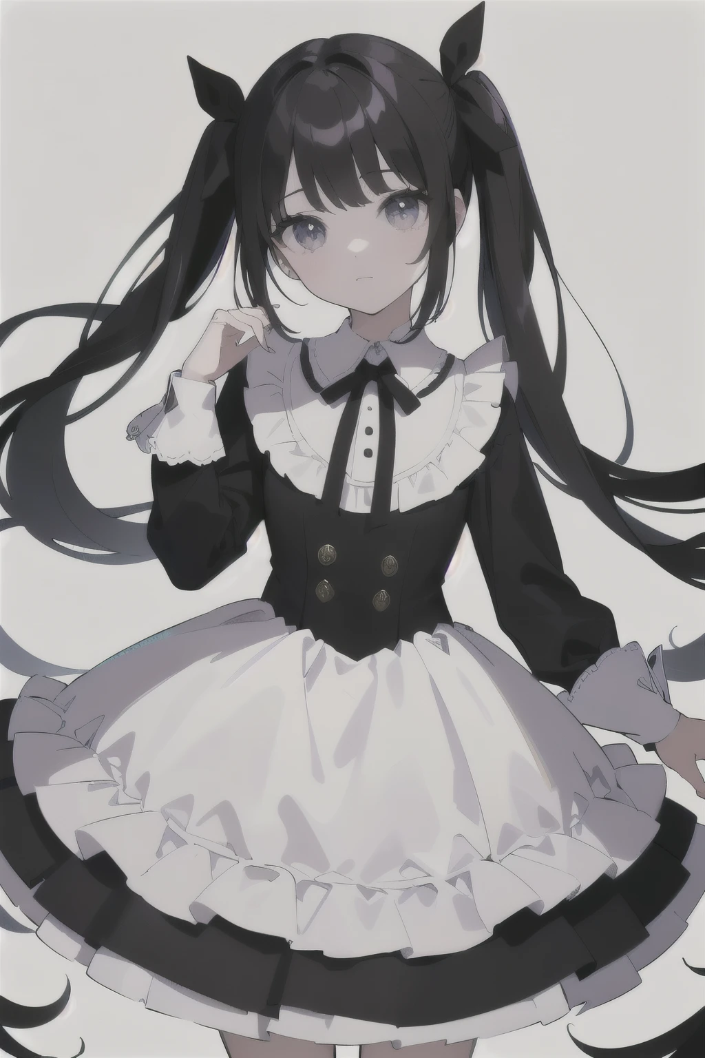 (highest quality, masterpiece:1.1), close,     (1 Female),  ,Black Hair, Long Hair, Twin tail hair,        Long sleeve, Shine, collar, and ribbon, Hair Ribbon, Check pattern dress,（giggle:1.8）