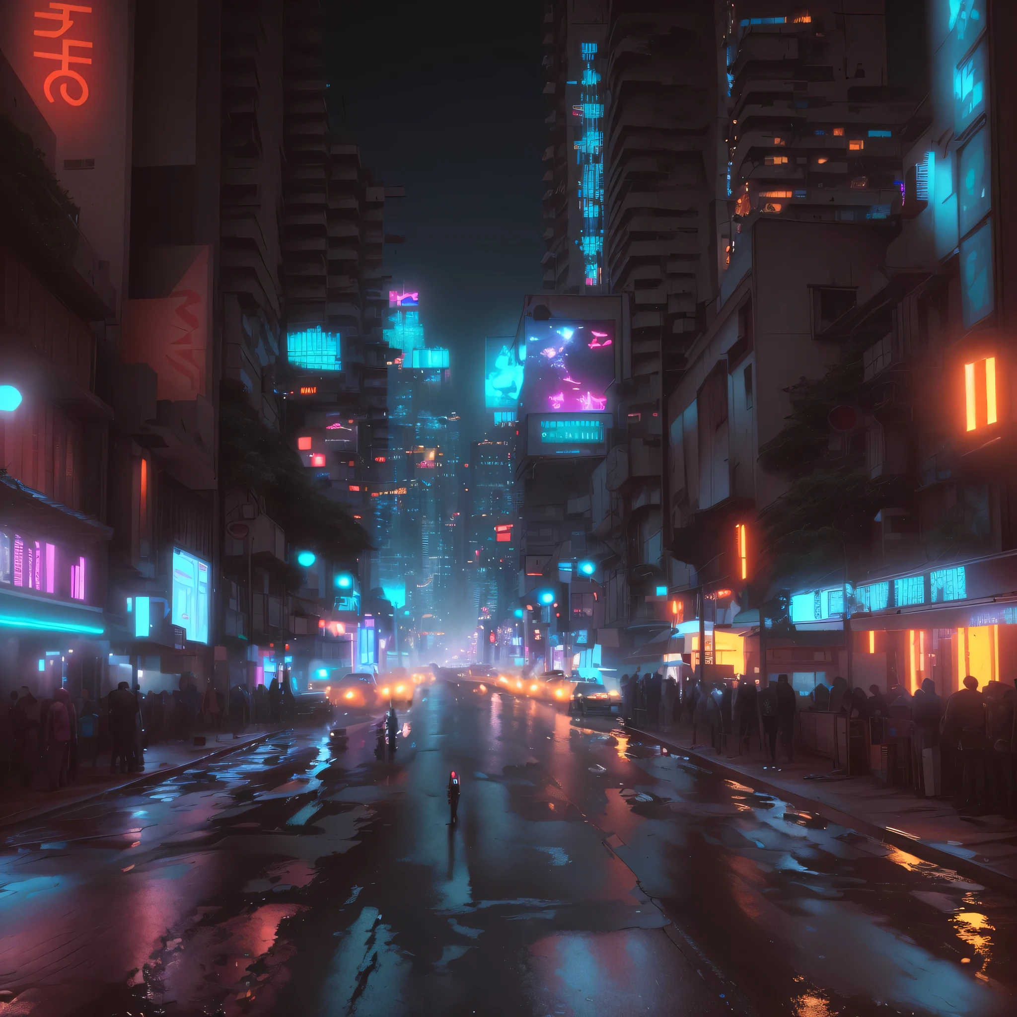 Night view of a city with many people, Night City VFX Power, Street cinema lighting, Street City Night, hyper realistic cyberpunk city, Cyberpunk city at night, cyberpunk streets at night, cyberpunk city street, cyberpunk night street, Futuristic street, cyberpunk city street background, Blade Runner Street, Ultra-realistic VFX rendering