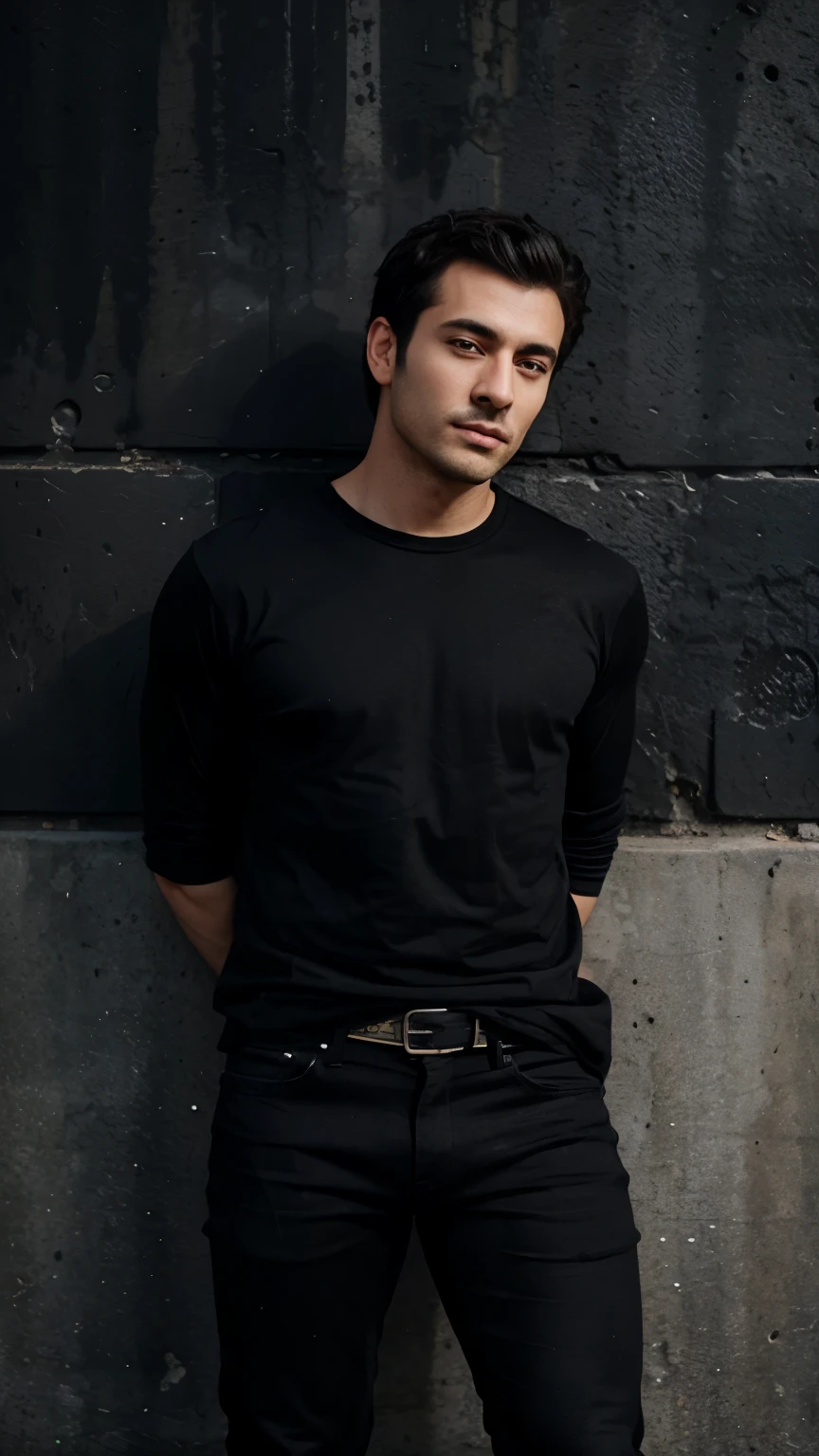 arafed man in black shirt and black jeans standing in front of a wall, full body picture, full body portrait shot, wearing a dark shirt and jeans, full body photogenic shot, full body photo of steve, fullbody photo, long full body shot, portrait full body, full body portrait posing, full-body-shot, full body photograph, full body photoshoot