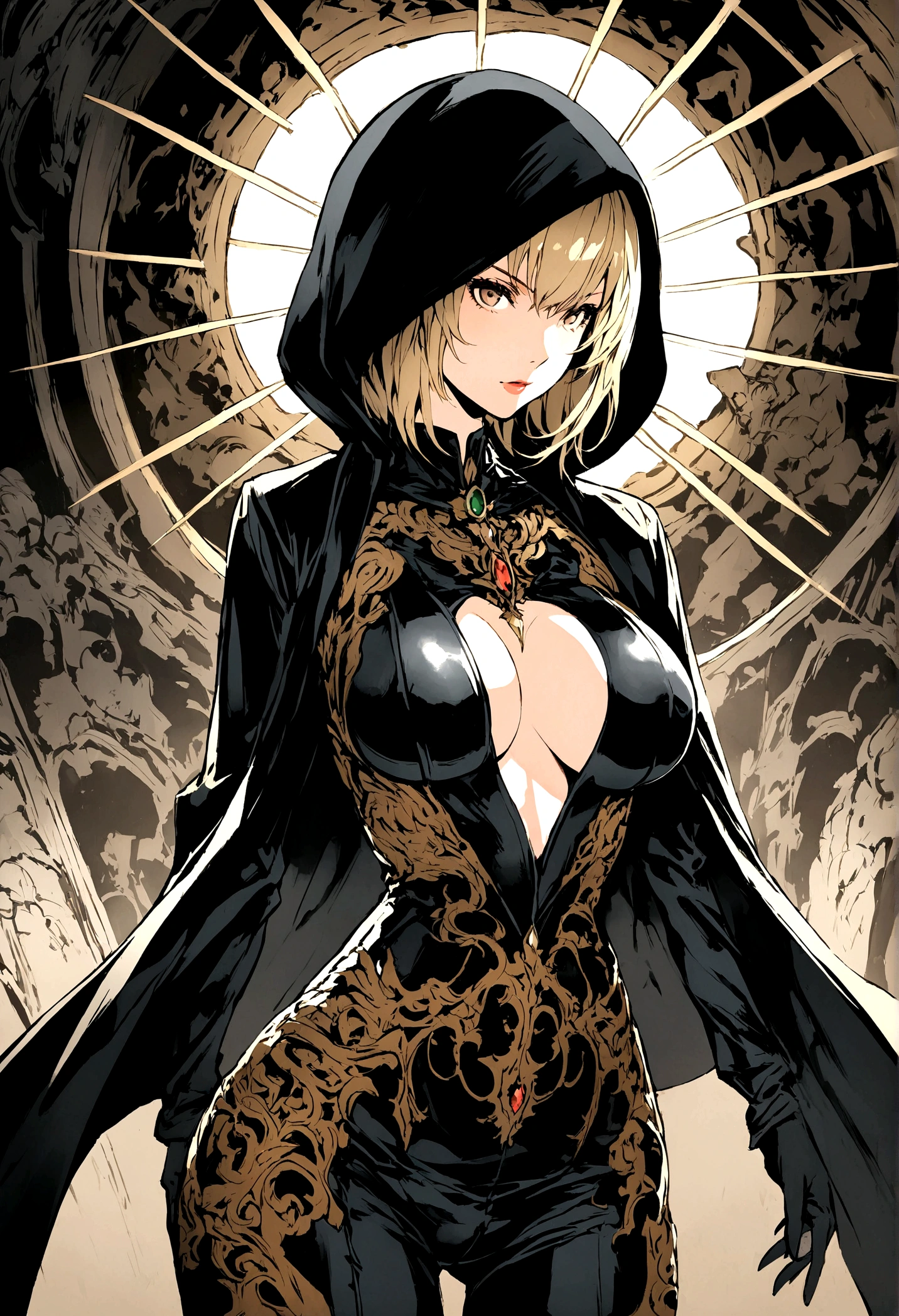 Black hood Silver Hair short hair woman An illustration breast enhancement cool Hitman Fantasy