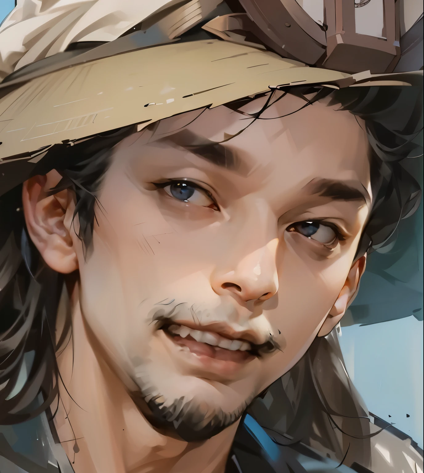 high quality, ,Meticulous portrayal,Clear structure,Clear structure的,Precise construction,,Refinement,clean brush stroke,A middle-aged man,Bearded,Open your mouth,