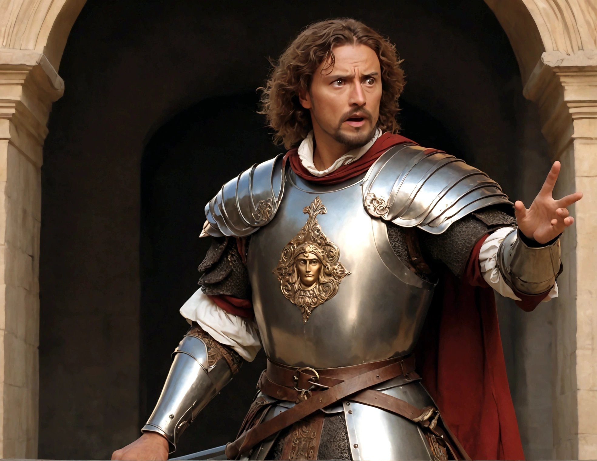 clickable youtube thumbnail showing Warrior from Renaissance, put an astonished man's next to him