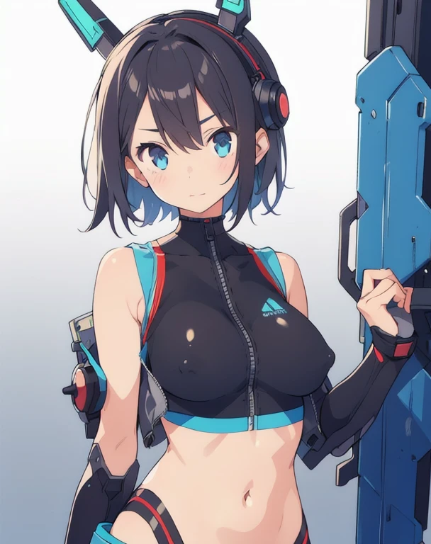 1 girl,fit ,abdomen,belly button,Vest line,Mechanical clothing,Big ,Mechanical headgear