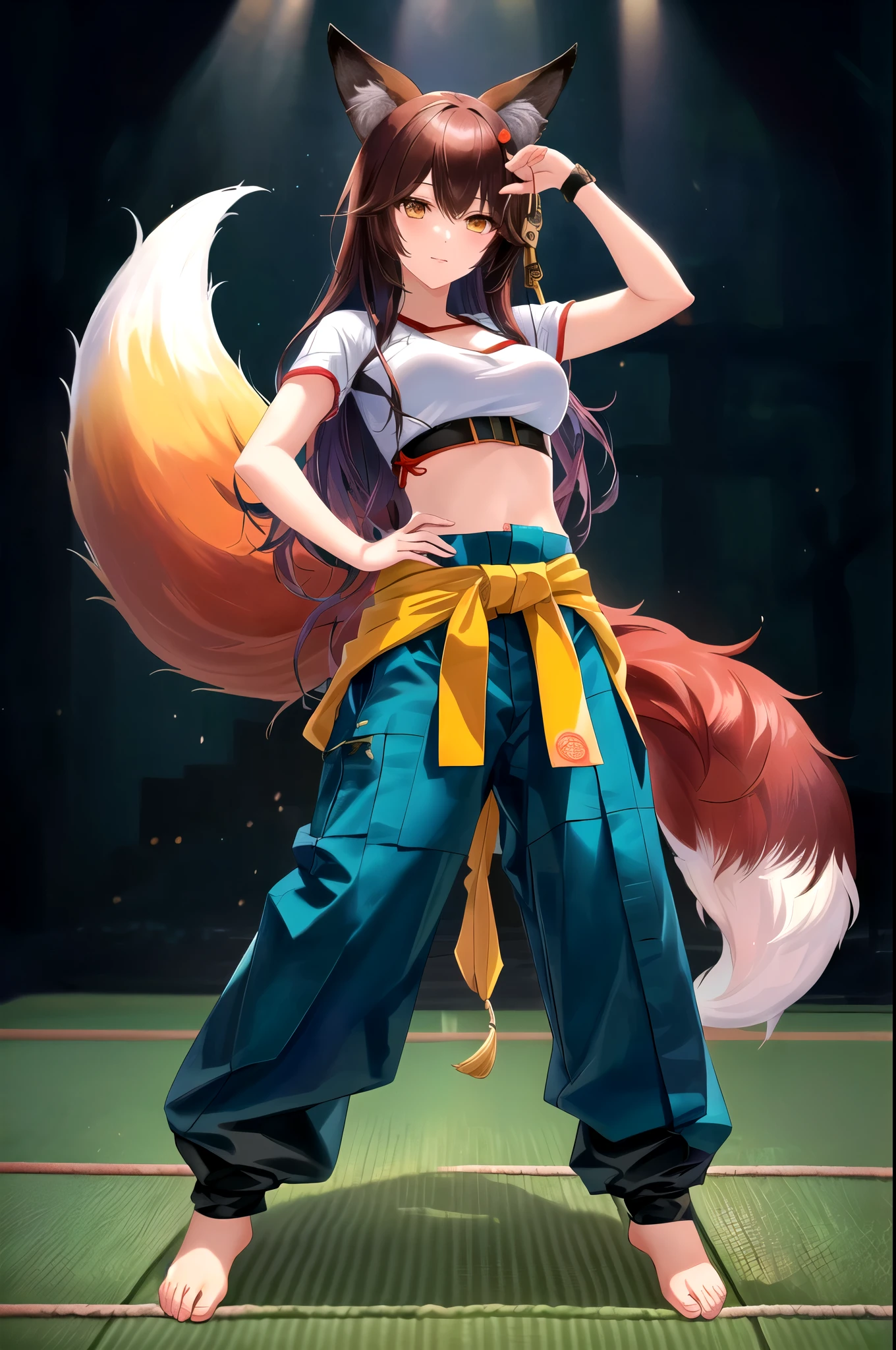 anime girl with a fox tail and a blue outfit, fox nobushi, foxgirl, kitsune, fox nobushi holding a naginata, fox tail, official character art, a beautiful fox lady, a beautiful kitsune woman, anime style character, marin kitagawa fanart, fighting game character, artgerm and atey ghailan, female anime character