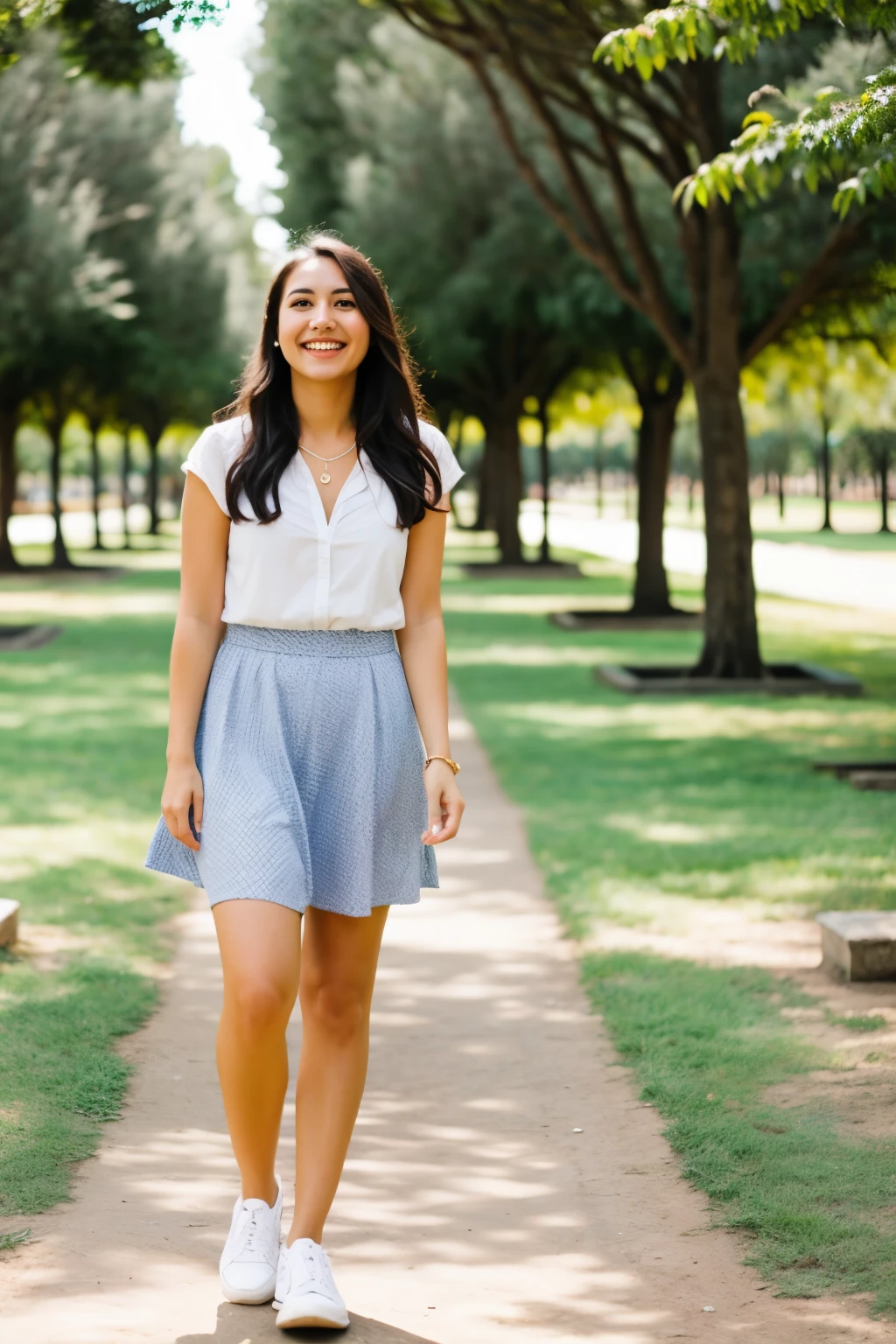 mujer joven feliz caminando en un parque