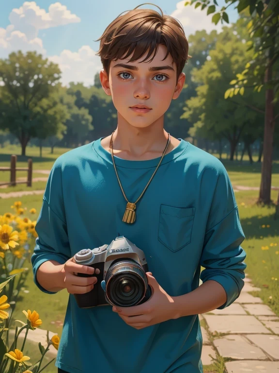 (cute, beautiful) Ukrainian ( boy), (wearing) (loose summer outfit), [holding camera]. (Optimistic).

(Photorealistic), (vivid colors), (ultra-detailed), (masterpiece:1.2), [studio lighting].

Please generate the Stable Diffusion prompt directly without adding any prefix.