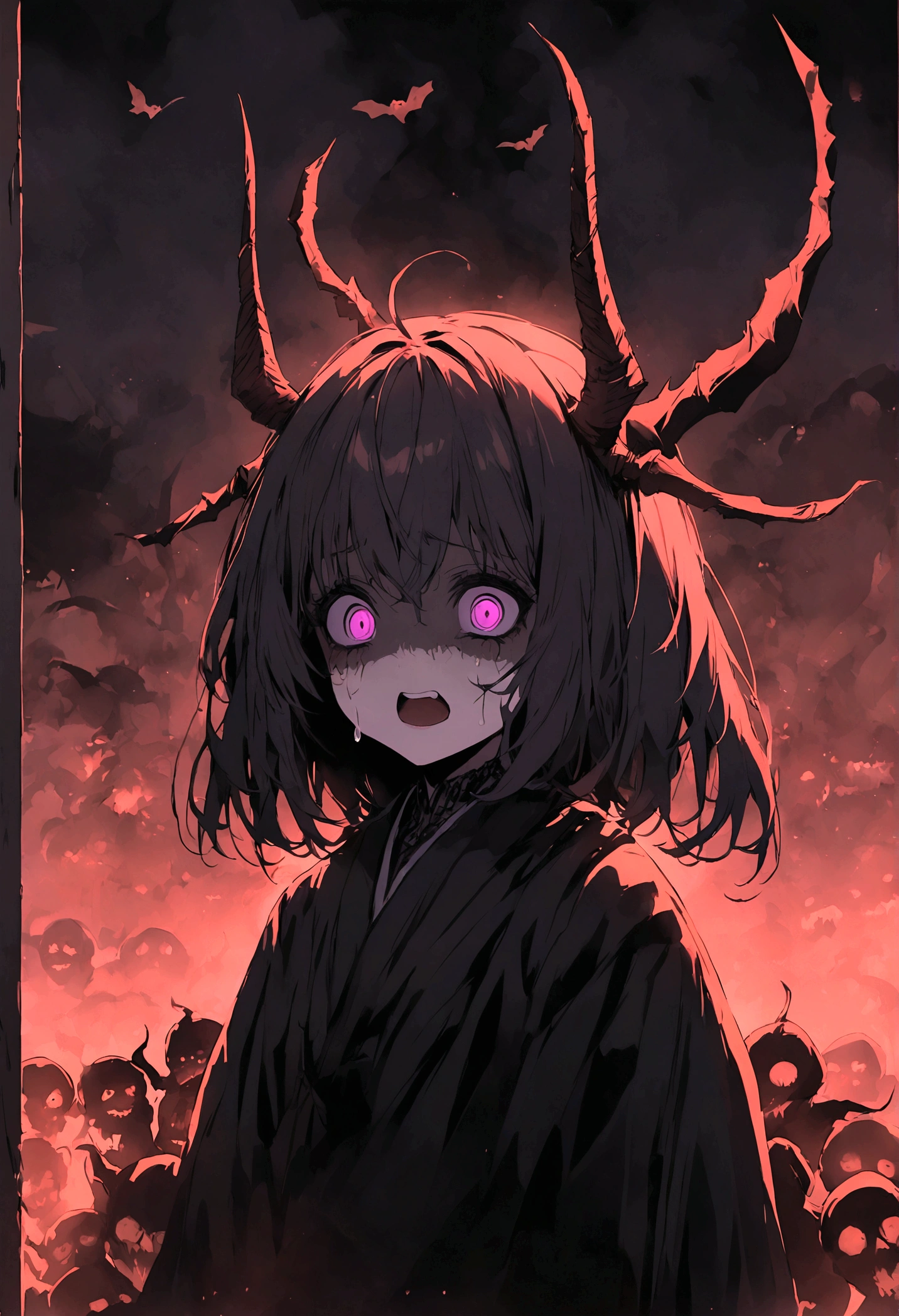 Horror、Scared、dark、Spooky、Japan、hell、devil、Has a bee weapon、night、A little smoke、、drop down、daemon、Gives off a terrifying aura、trauma、My life is about to be taken、frightened woman;A face that has lost its soul、Revenge、Grudge、Temple、Grave、dark、purple、Ghost、daemon
情報
アニメ、cute、cool、diagonal、More scary、Goosebumps、Queen、