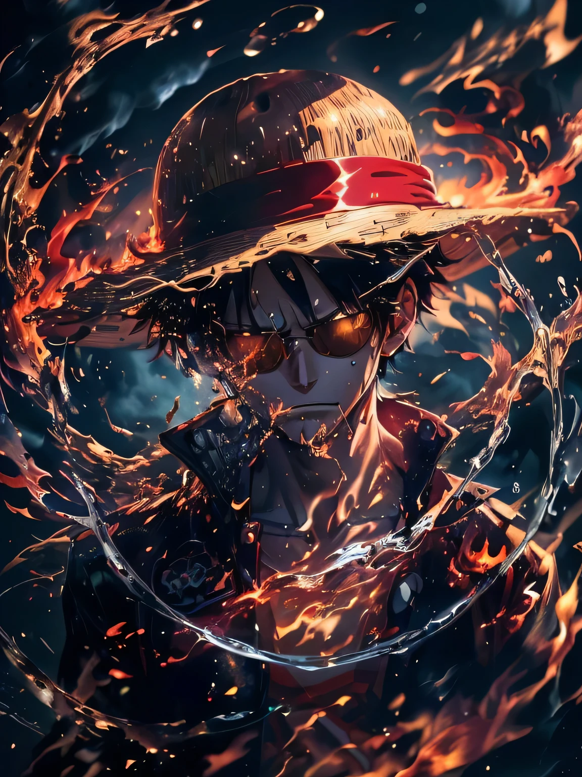 anime boy with a hat and sunglasses with fire in the background, luffy (one piece, luffy, monkey d. luffy, badass anime 8 k, 4k anime wallpaper, anime wallpaper 4k, anime wallpaper 4 k, monkey d luffy, (fire), anime art wallpaper 4k, anime art wallpaper 4 k, anime style 4 k, anime art wallpaper 8 k
