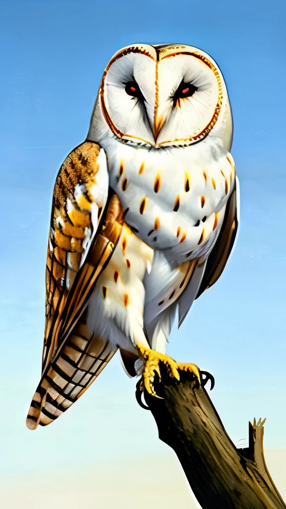 painting of a barn owl perched on a branch in a field, glowing white owl, radiant owl, exquisite and handsome wings, owl feathers, hyperrealistic robot owl, cute owl, barn owl face, beautiful detail and color, beautiful detail, beautifully painted, an owl, beautiful!!!!!!!!!, by John Michael Wright, spotted ultra realistic, ethereal!!! ultra realistic, barn owl mask